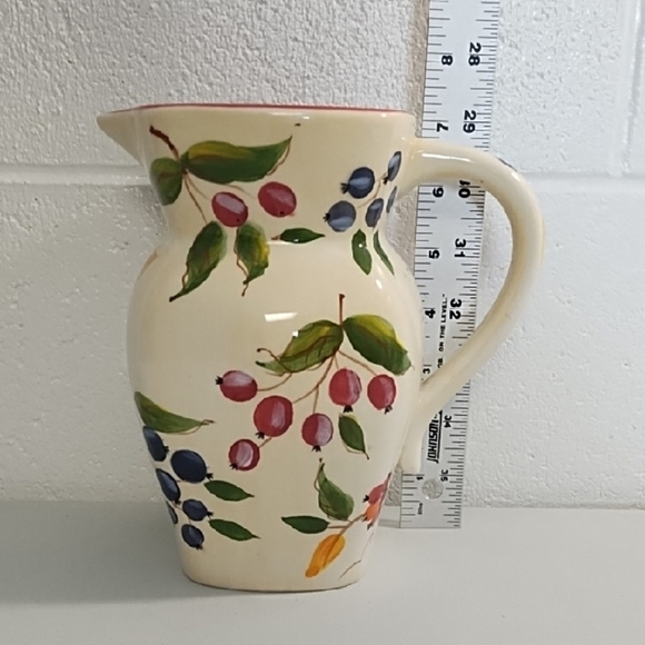 Vintage Ceramic Pitcher Floral Vase with Hand-Painted Berry-ies Floral Art - Picture 8 of 12